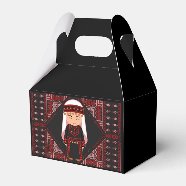 cute Palestinian girl Embroidery red tatreez   Favor Boxes (Front Side)