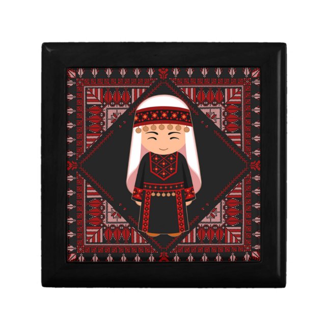 cute Palestinian girl Embroidery red tatreez   Gift Box (Front)
