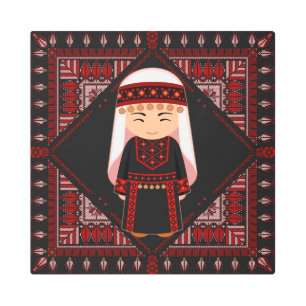 cute Palestinian girl Embroidery red tatreez   Metal Print