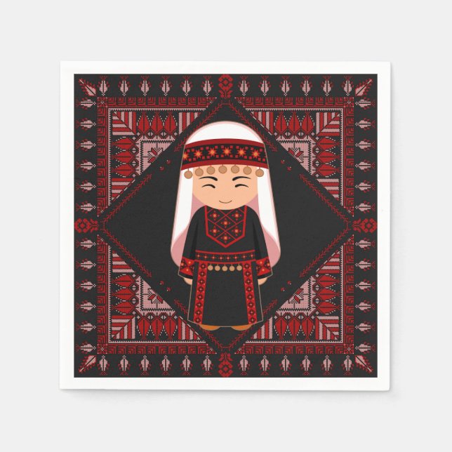 cute Palestinian girl Embroidery red tatreez   Napkins (Front)