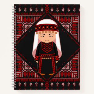 cute Palestinian girl Embroidery red tatreez Notebook