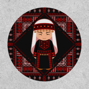 cute Palestinian girl Embroidery red tatreez Patch