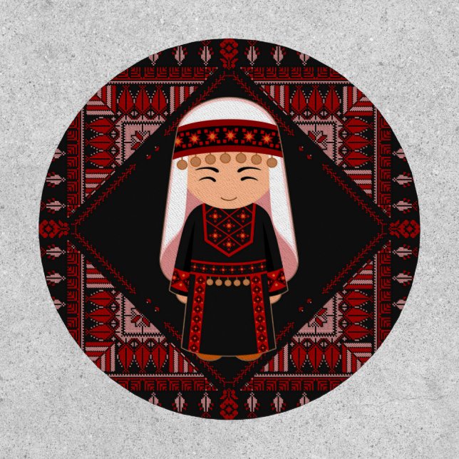 cute Palestinian girl Embroidery red tatreez   Patch (Front)