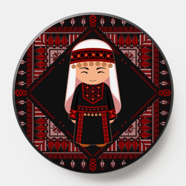 cute Palestinian girl Embroidery red tatreez   PopSocket (Popsocket)