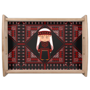 cute Palestinian girl Embroidery red tatreez   Serving Tray