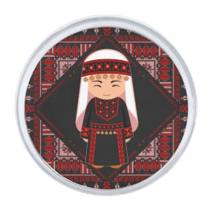cute Palestinian girl Embroidery red tatreez Silver Finish Lapel Pin