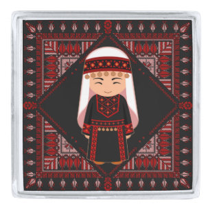 cute Palestinian girl Embroidery red tatreez   Silver Finish Lapel Pin