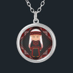 cute Palestinian girl Embroidery red tatreez Silver Plated Necklace<br><div class="desc">This is a cute Palestinian girl wearing a Traditional Palestinian dress with an Embroidery tatreez red black Pattern background design is great gift idea for Palestinians, Palestine lovers, Gen Z Pro-Palestinian, University protest support liberation of Palestine and middle east, water jug Revolution, Antifascism College Protests Students or, any family member...</div>