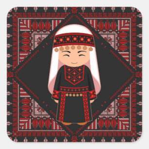 cute Palestinian girl Embroidery red tatreez Square Sticker