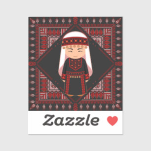 cute Palestinian girl Embroidery red tatreez   Sticker