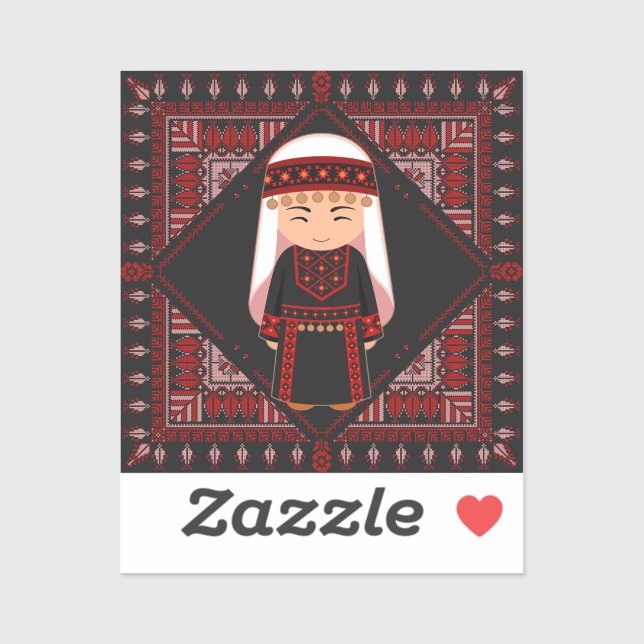 cute Palestinian girl Embroidery red tatreez   Sticker (Sheet)