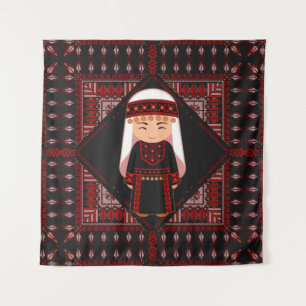 cute Palestinian girl Embroidery red tatreez Tapestry