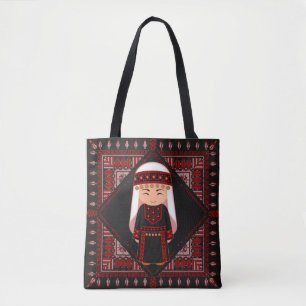 cute Palestinian girl Embroidery red tatreez   Tote Bag