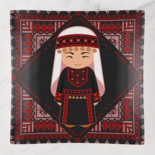 cute Palestinian girl Embroidery red tatreez Trinket Tray