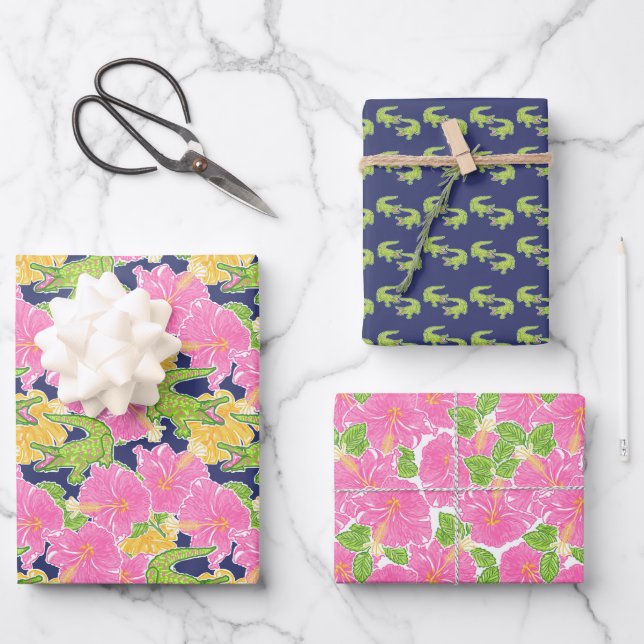 Cute Palm Beach Alligators Wrapping Paper Sheets (Front)