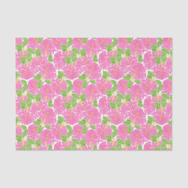 Cute Palm Beach Pink Hibiscus Flowers Tissue Paper (Front)