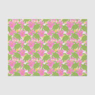 Cute Palm Beach Tropical Flowers & Turtles Tissue Paper