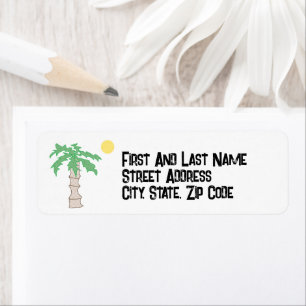Cute Palm Tree and Beach Cartoon, Fun Sunny Island Label