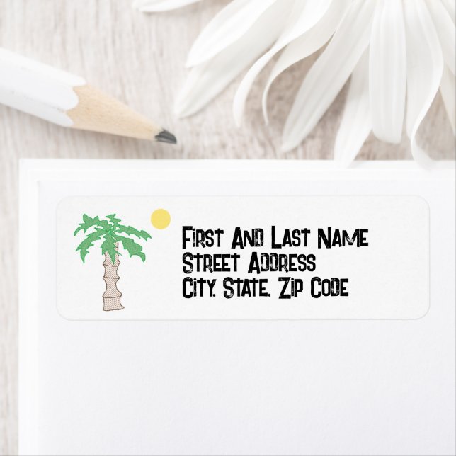 Cute Palm Tree and Beach Cartoon, Fun Sunny Island Label (Insitu)