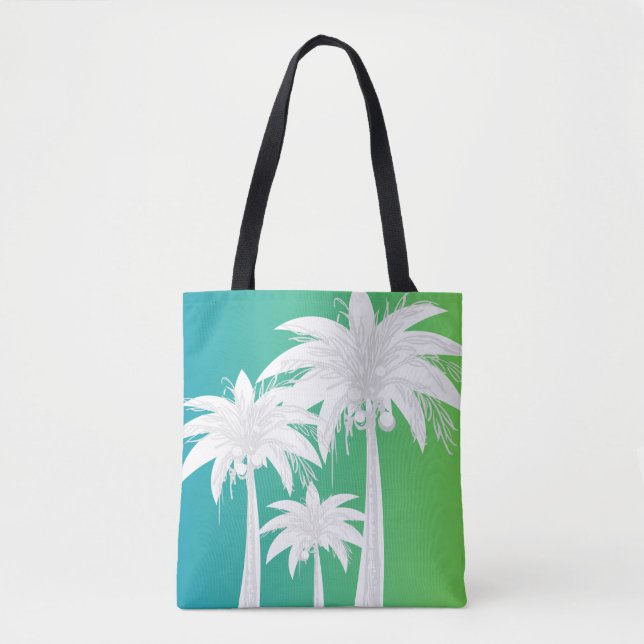 Cute Palm Tree Blue Green Ombre Preppy Tote  (Front)