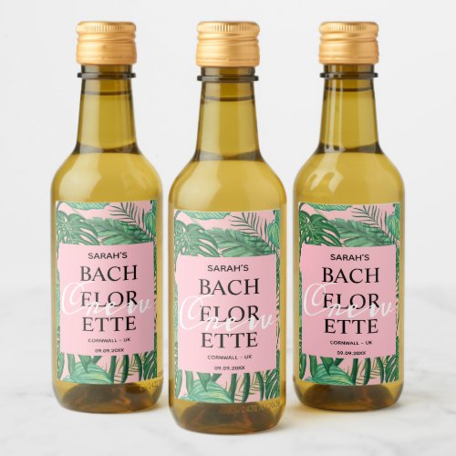 Cute Palm Tropical Pink Bachelorette Crew Party Wine Label