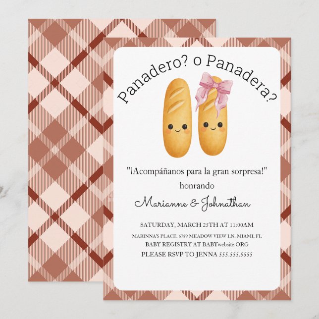 Cute Panadero o Panadera Baby Reveal  Invitation (Front/Back)