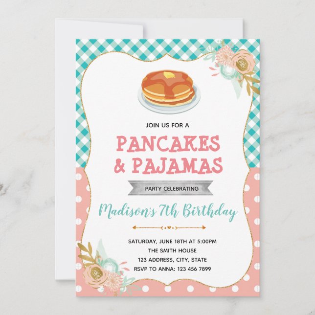 Cute pancake and pajamas invitation (Front)