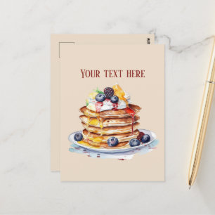 Cute pancake breakfast add text postcard