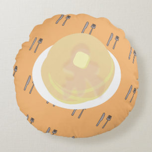 Cute Pancake Dripping Syrup Breakfast Round Pillow