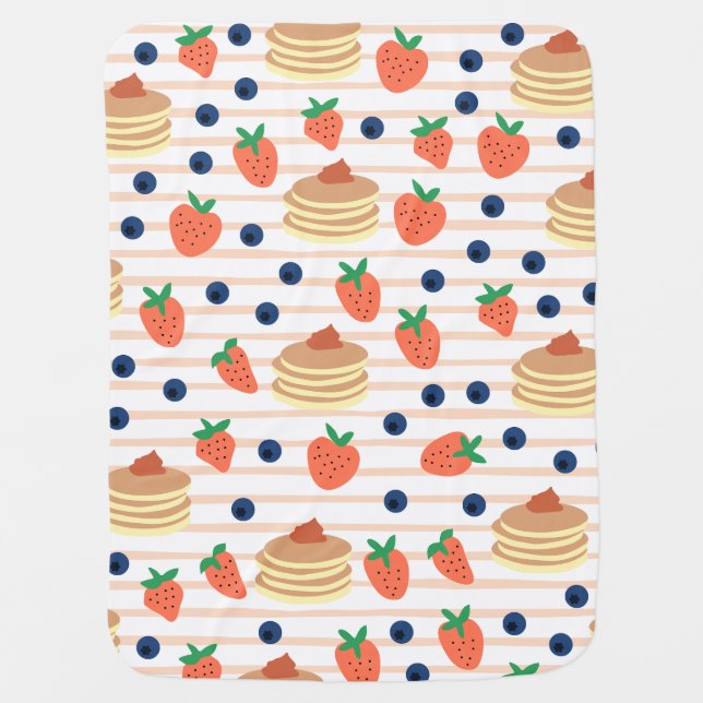 Cute Pancakes and Berries Baby Blanket (Front)