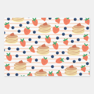 Cute Pancakes and Berries Wrapping Paper