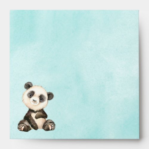 Cute Panda and Aqua Watercolor Wash Envelope