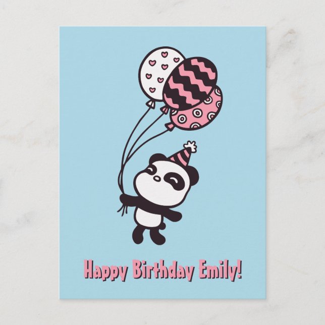Cute Panda and Balloons, Happy Birthday Card (Front)