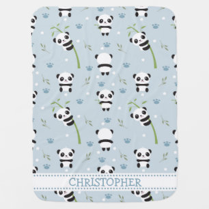 Cute panda and bamboo boy baby shower gift baby  blanket