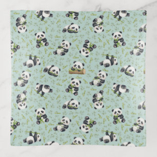 Cute Panda and Bamboo Seamless Pattern Trinket Tray