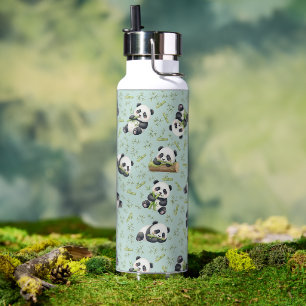 Cute Panda and Bamboo Seamless Pattern Water Bottle