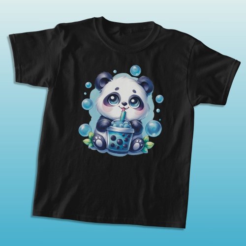 Cute Panda and Blue Boba Bubble Tea T_Shirt