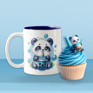 Cute Panda and Blue Boba Bubble Tea Two-Tone Coffee Mug
