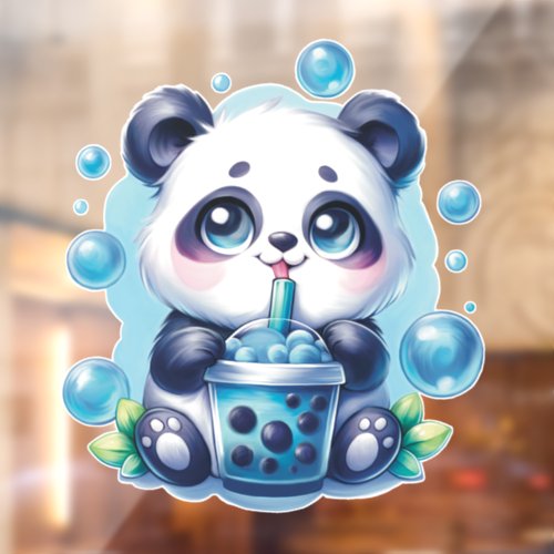 Cute Panda and Blue Boba Bubble Tea Window Cling
