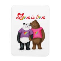 Cute panda and brown bear 'love is love' magnet