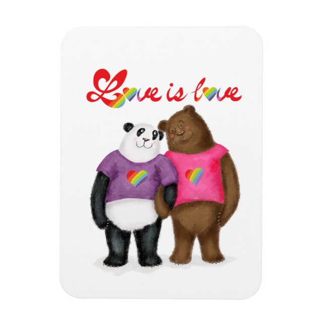 Cute panda and brown bear 'love is love' magnet (Vertical)