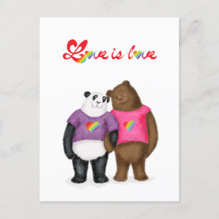 Cute panda and brown bear 'love is love' postcard