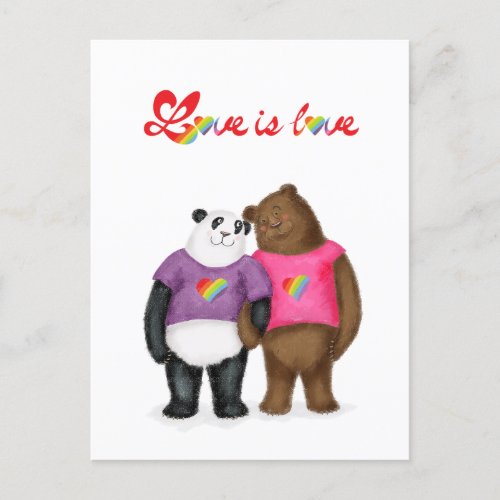 Cute panda and brown bear love is love postcard