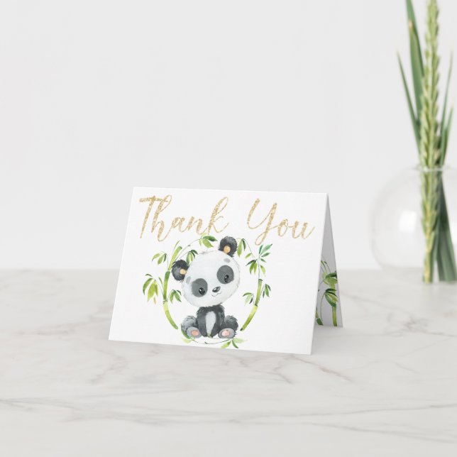 Cute Panda and Green Bamboo Baby Shower Thank You (Front)