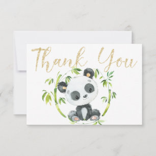 Cute Panda and Green Bamboo Baby Shower Thank You Card