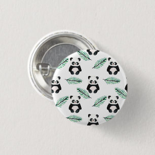 Cute panda and palm leaf pattern button