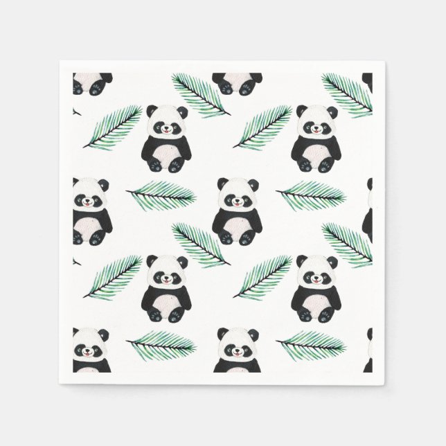 Cute panda and palm leaf pattern napkins (Front)