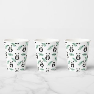 Cute panda and palm leaf pattern paper cups