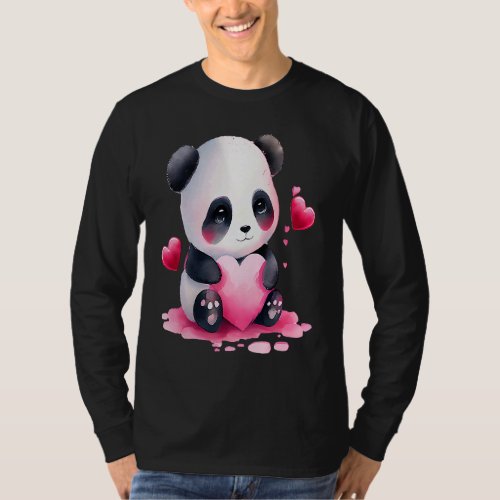 Cute Panda And Pink Heart Valentines Day 2023 T_Shirt