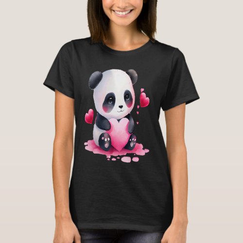Cute Panda And Pink Heart Valentines Day 2023 T_Shirt